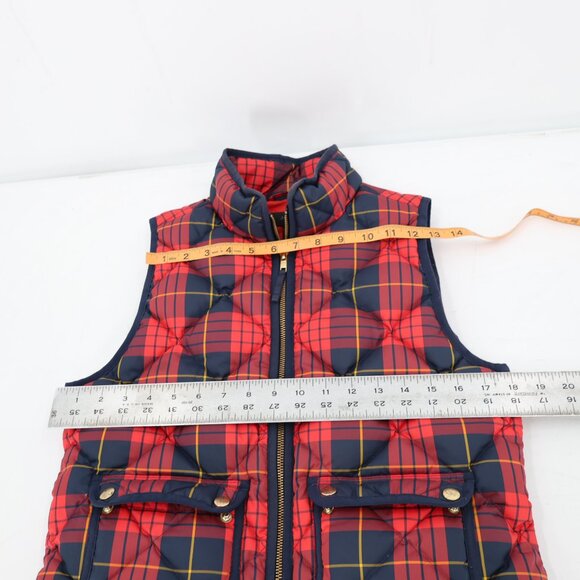 J Crew Down Vest womens PS Full Zip Quilted red black plaid puffer petite small - Picture 9 of 10